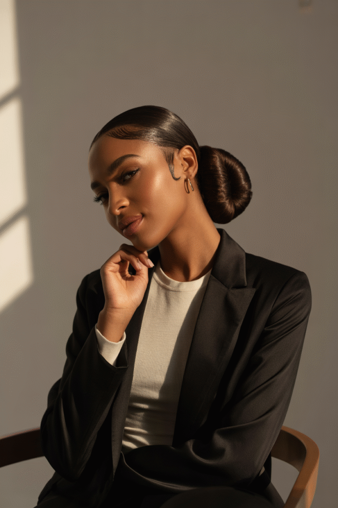 14 Effortlessly Chic Low Bun Hairstyles for Black Women 2 Classic Sleek Low Bun