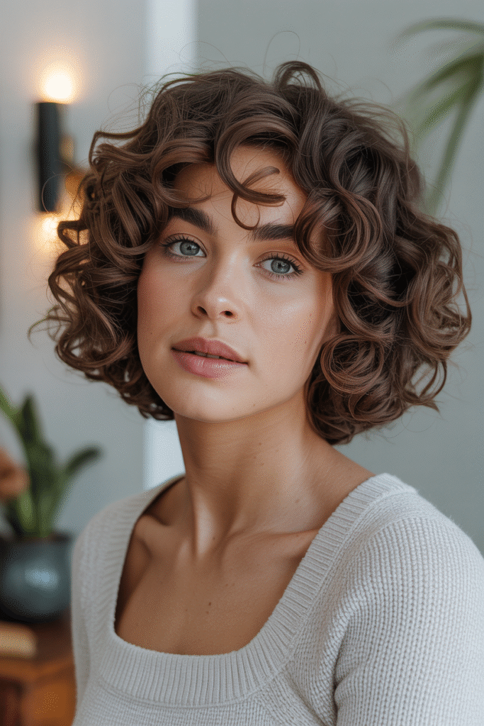 13 Stunning Bob Haircuts with Curtain Bangs for Every Face Shape 10 Curly Bob with Curtain Fringe