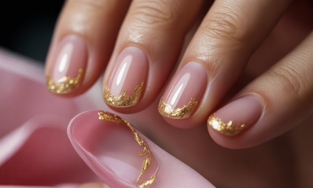 Pretty in Pink: 14 Must-Try Pink Nail Designs for Every Mood 7 Delicate Pink with Gold Flakes