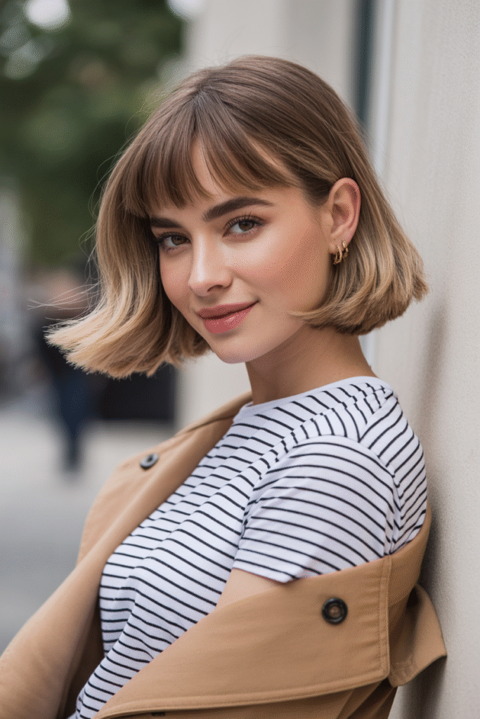 13 Stunning Bob Haircuts with Curtain Bangs for Every Face Shape 2 French Bob with Soft Curtain Bangs