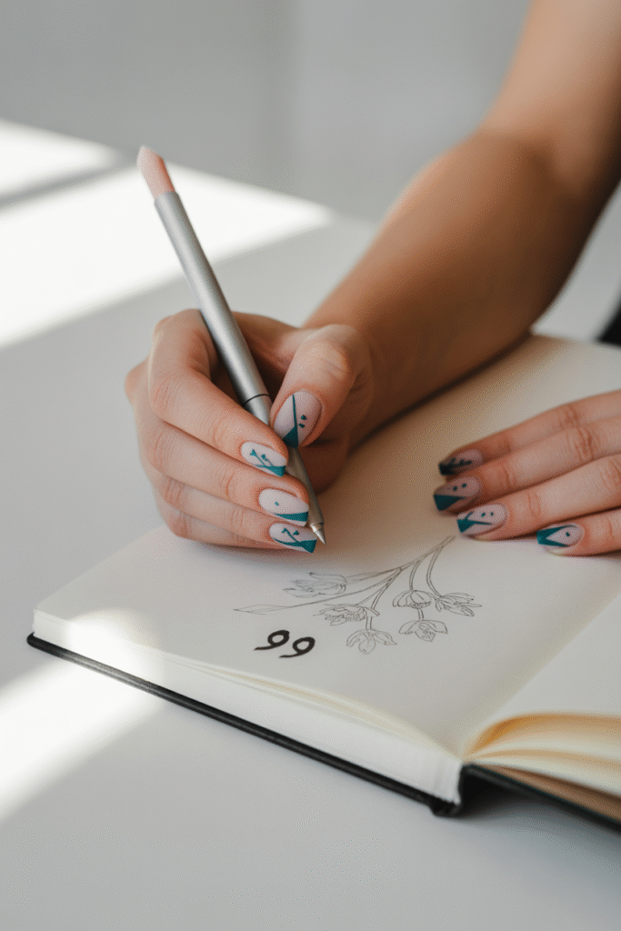 14 Gorgeous Pink and Teal Nail Designs Ideas for Every Occasion 8 Geometric Shapes and Lines