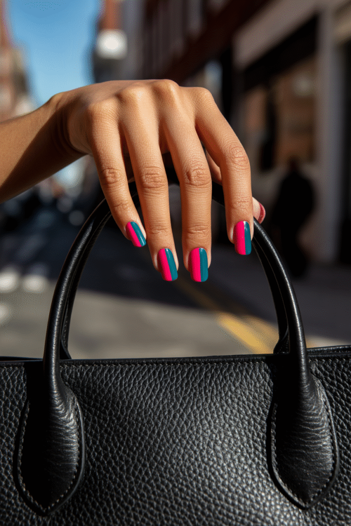 14 Gorgeous Pink and Teal Nail Designs Ideas for Every Occasion 12 Half and Half Split Nails