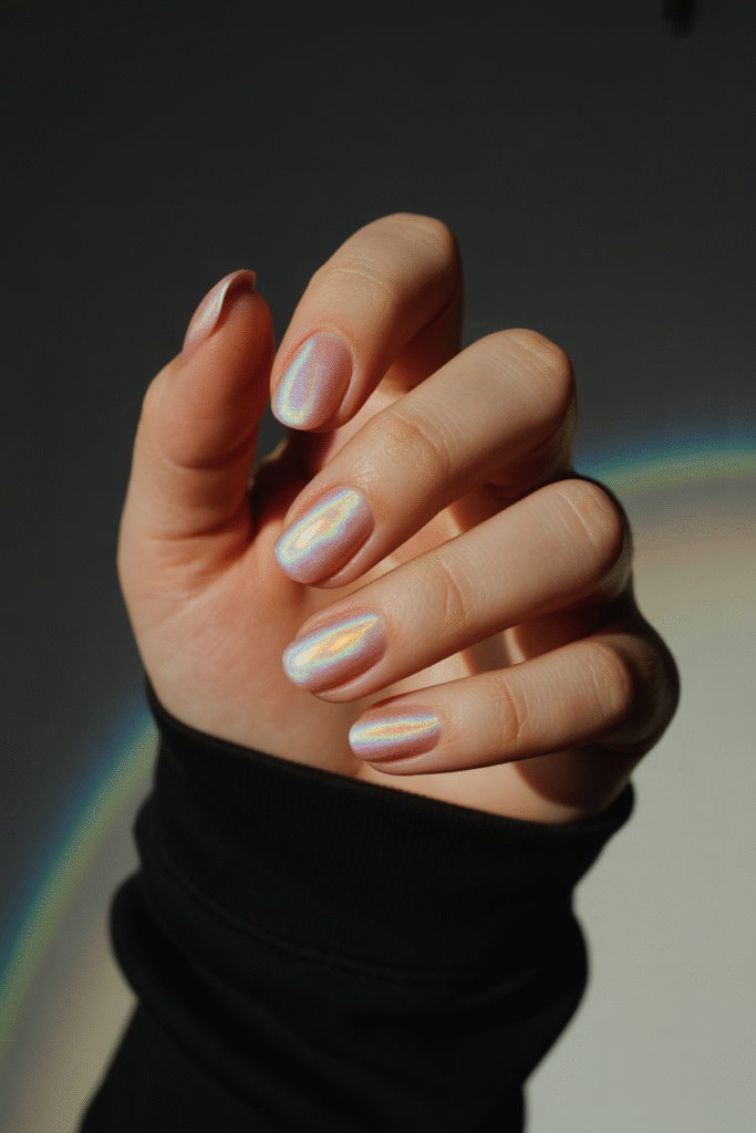 16 Stunning Pink and White Ombre Nail Designs Soft, Chic and Trendy 9 Holographic Top Coat