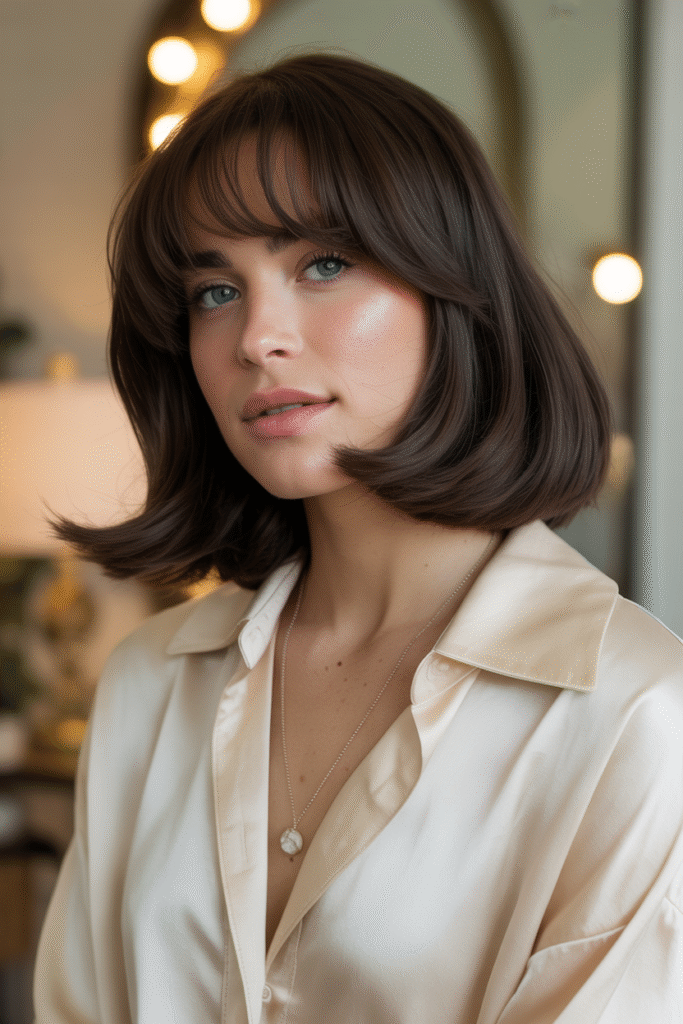 13 Stunning Bob Haircuts with Curtain Bangs for Every Face Shape 3 Italian Bob with Lived In Curtain Fringe