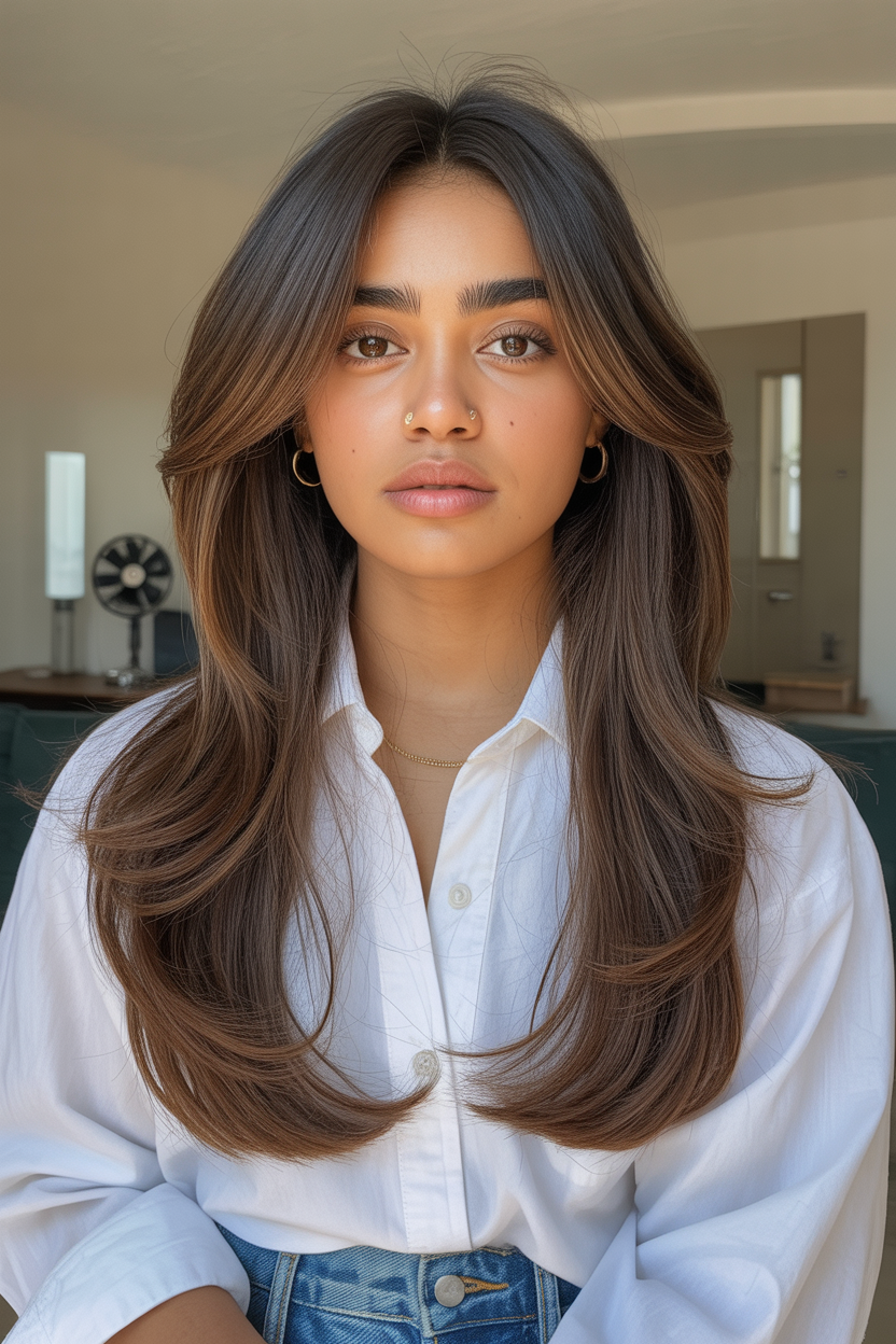 10 Long Layers with Curtain Bangs for a Fresh Look 1 Long Layers with Curtain Bangs