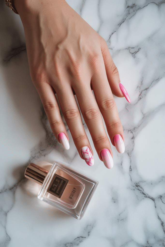 16 Stunning Pink and White Ombre Nail Designs Soft, Chic and Trendy 15 Marble Accent Nail