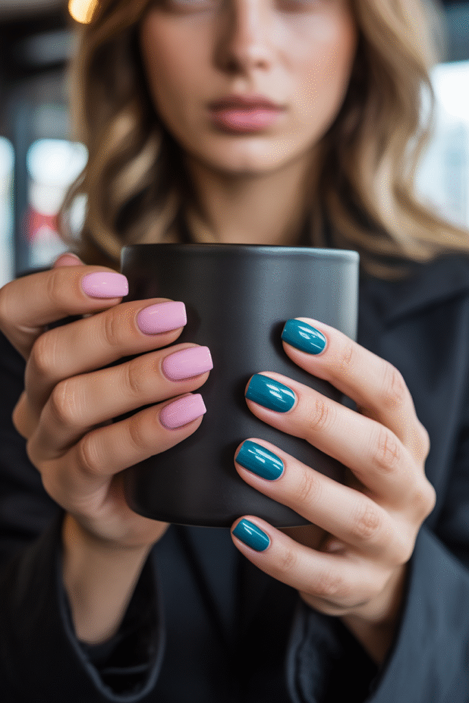 14 Gorgeous Pink and Teal Nail Designs Ideas for Every Occasion 14 Matte Finish Contrast