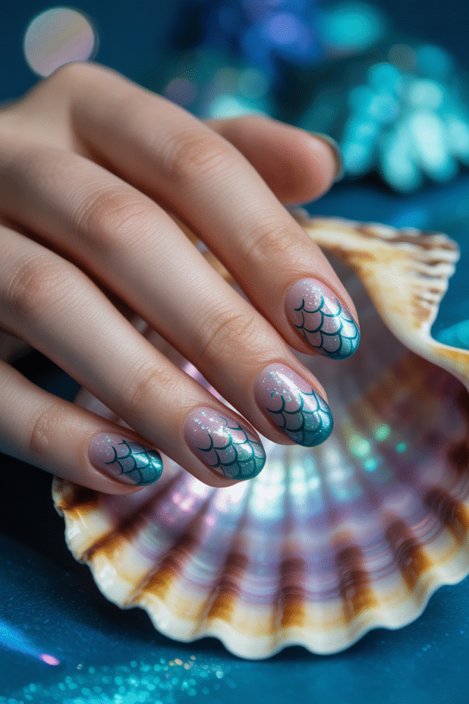 14 Gorgeous Pink and Teal Nail Designs Ideas for Every Occasion 10 Mermaid Scale Magic