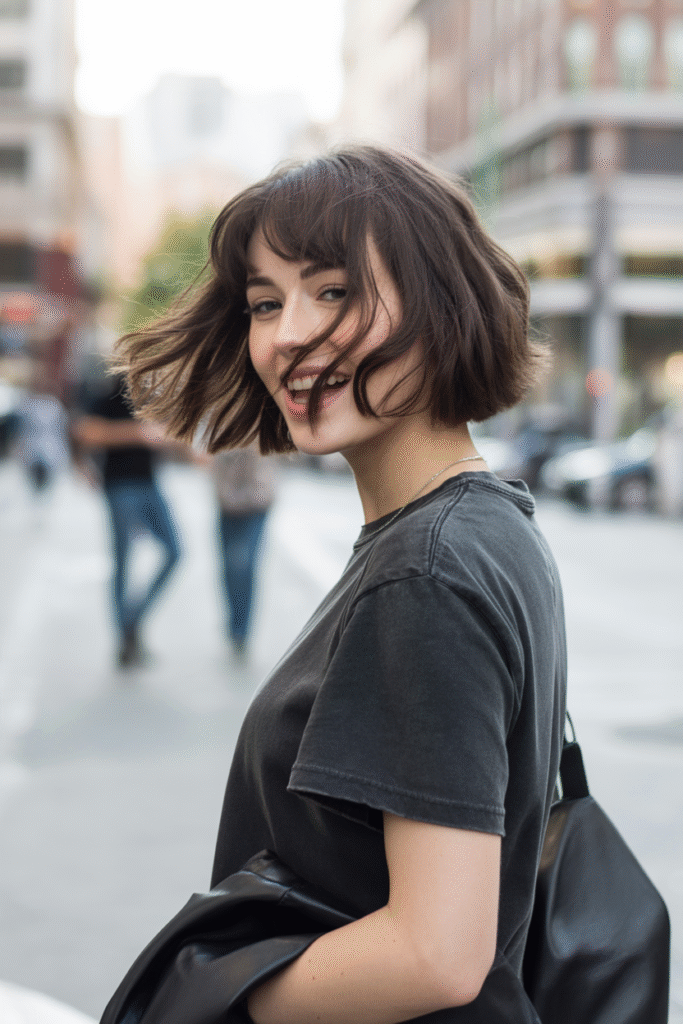 13 Stunning Bob Haircuts with Curtain Bangs for Every Face Shape 8 Shaggy Bob with Curtain Bangs