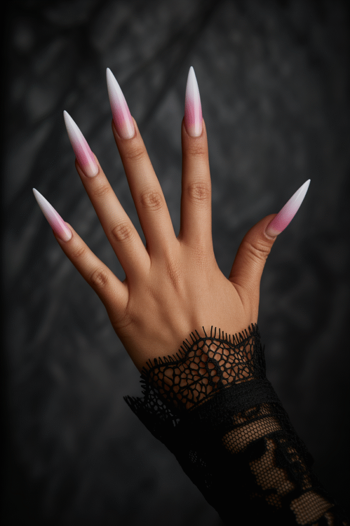 16 Stunning Pink and White Ombre Nail Designs Soft, Chic and Trendy 12 Stiletto Point Ombre