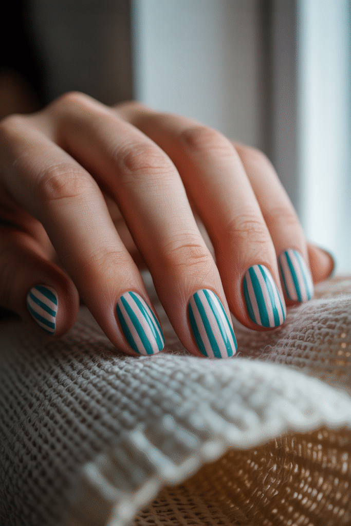 14 Gorgeous Pink and Teal Nail Designs Ideas for Every Occasion 7 Teal and Pink Stripes