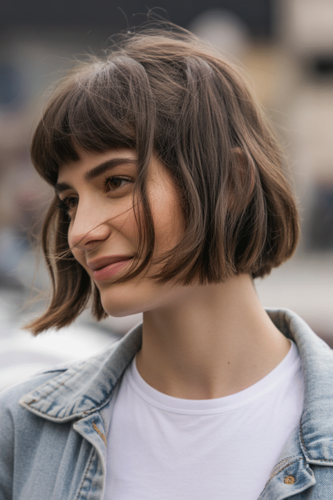 13 Stunning Bob Haircuts with Curtain Bangs for Every Face Shape 5 Textured Bob with Wispy Curtain Bangs