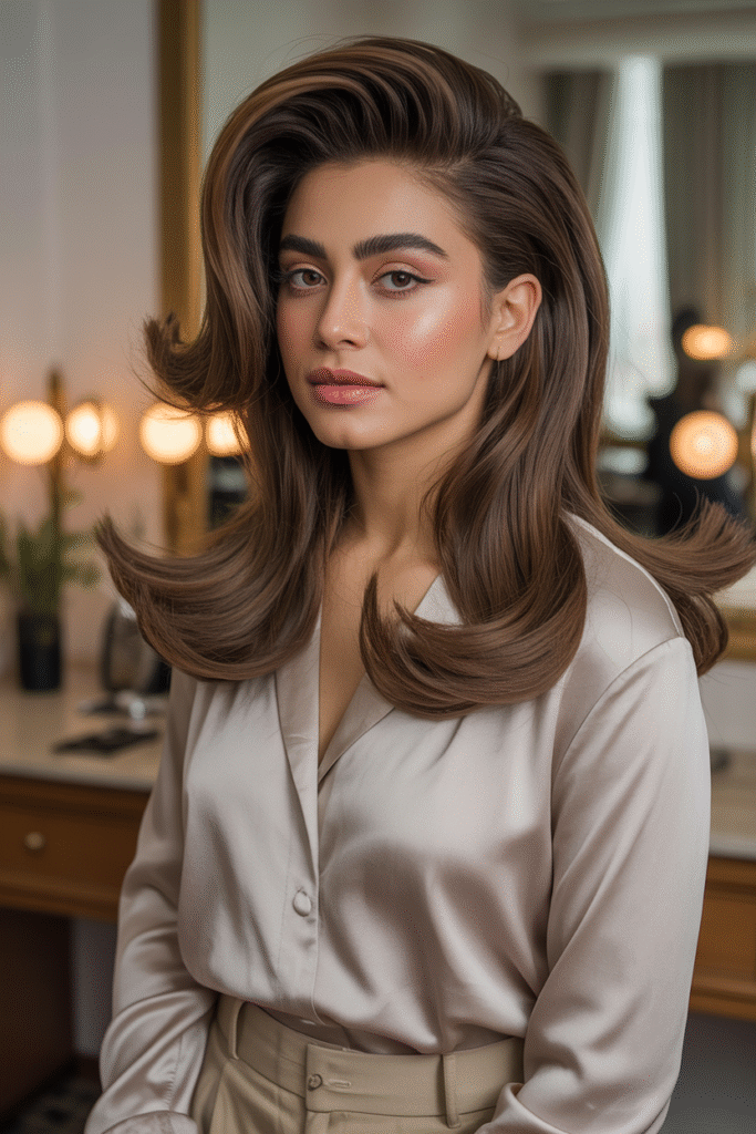 10 Long Layers with Curtain Bangs for a Fresh Look 4 The Bouncy 90s Blowout