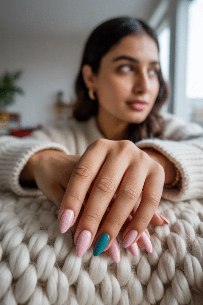 14 Gorgeous Pink and Teal Nail Designs Ideas for Every Occasion 2 The Classic Pink and Teal Accent Nail