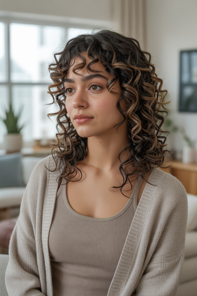 10 Long Layers with Curtain Bangs for a Fresh Look 6 The Curly Framed Cut