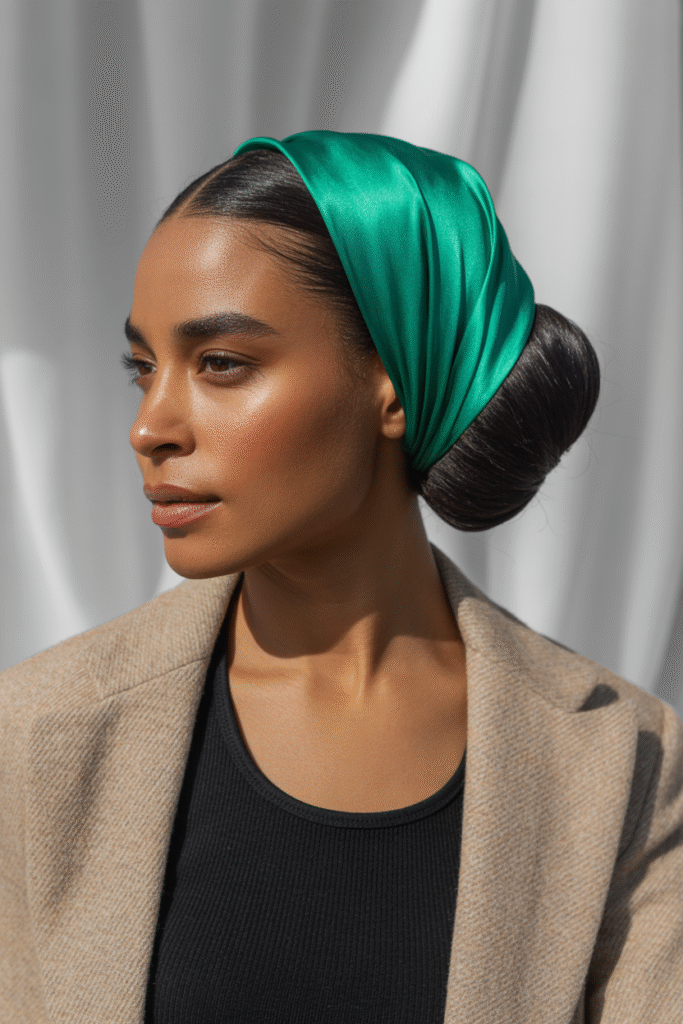 14 Effortlessly Chic Low Bun Hairstyles for Black Women 8 The Low Bun with a Scarf or Accessory