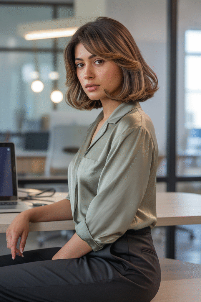 12 Butterfly Haircut Ideas with Curtain Bangs (2025) 9 The Modern Lob Butterfly