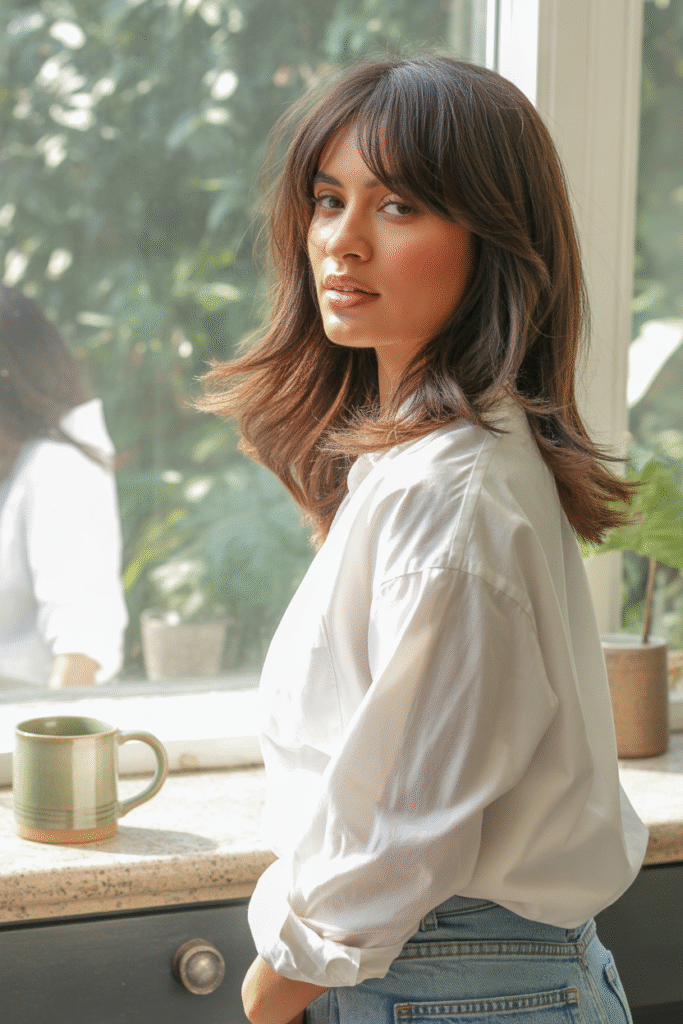 12 Butterfly Haircut Ideas with Curtain Bangs (2025) 6 The Shoulder Grazing Butterfly