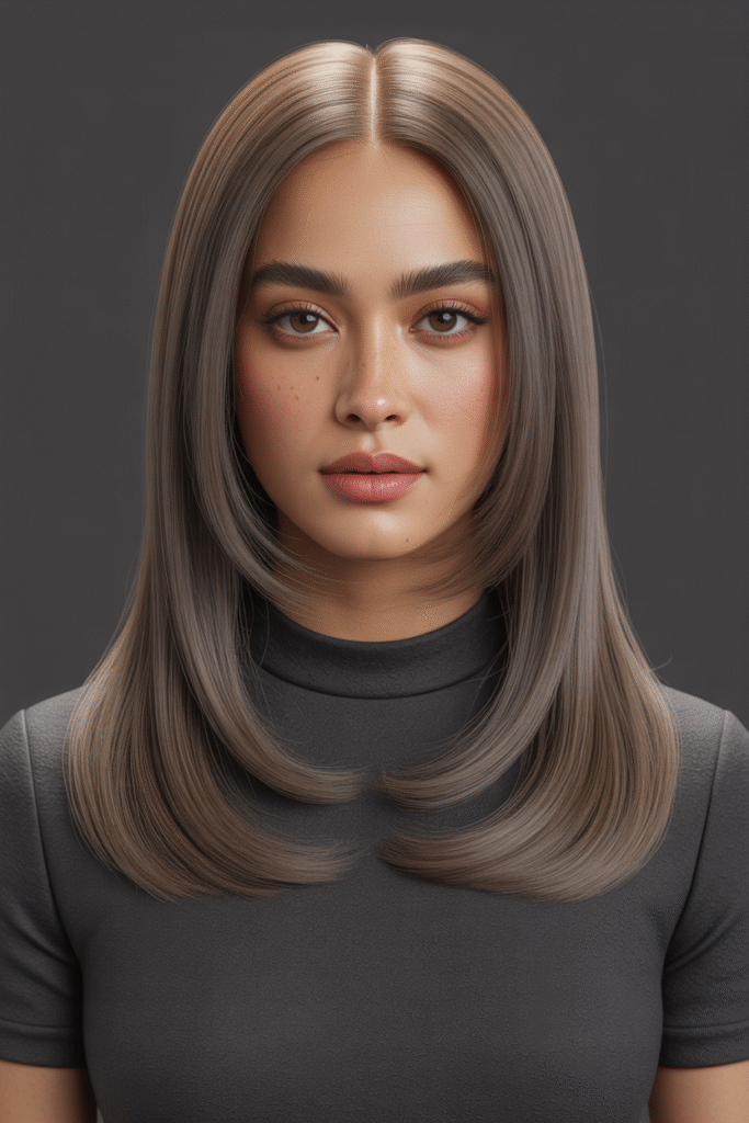 10 Long Layers with Curtain Bangs for a Fresh Look 8 The Sleek and Polished Cut