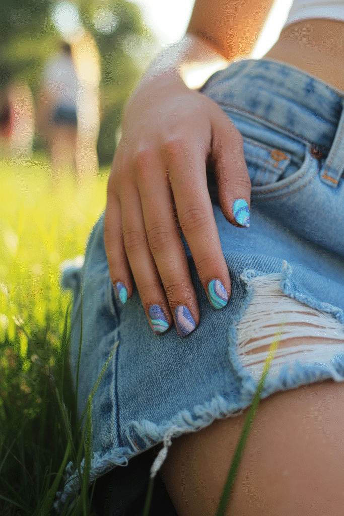 18 Stunning Trendy Blue Nails Design for Every Style and Occasion 11 Tie Dye Blue