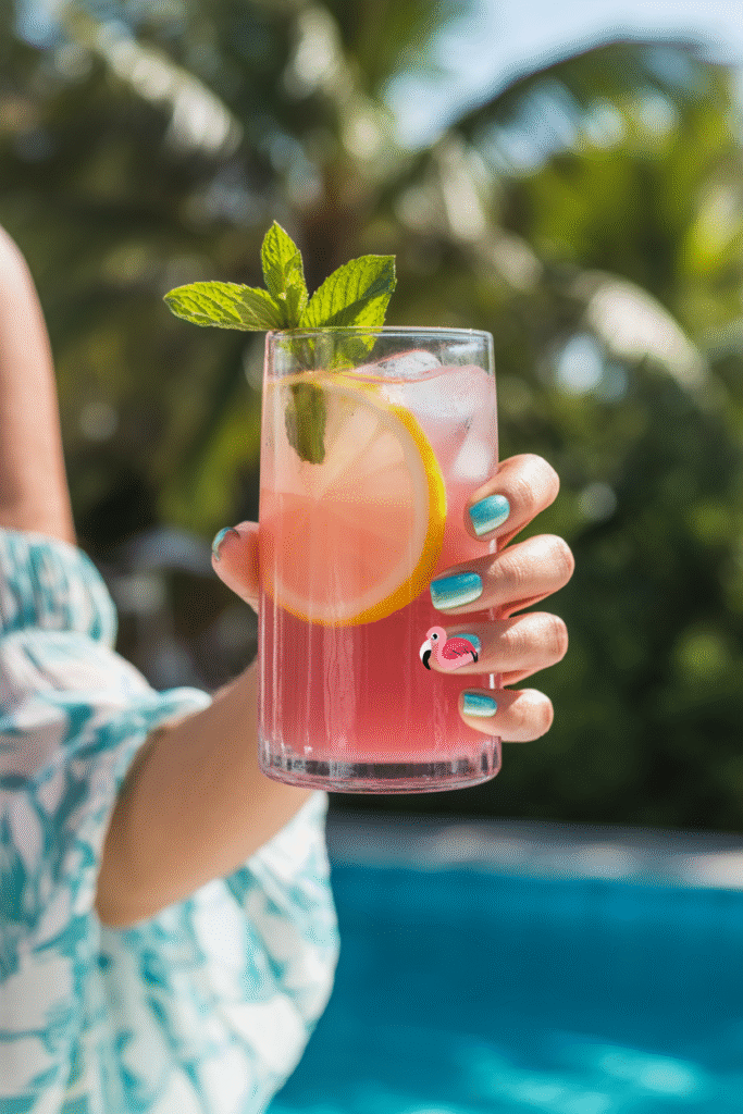 14 Gorgeous Pink and Teal Nail Designs Ideas for Every Occasion 9 Tropical Flamingo Fun