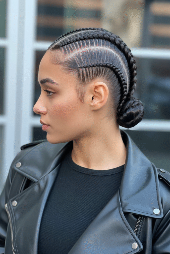14 Effortlessly Chic Low Bun Hairstyles for Black Women 9 Two Braid Feed In to Low Bun