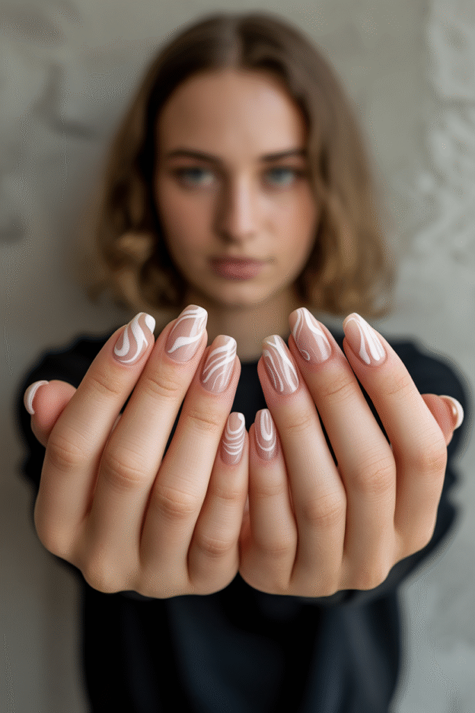 12 Captivating Short Almond Acrylic Nail: Chic Designs for 2025 11 an Abstract Swirls