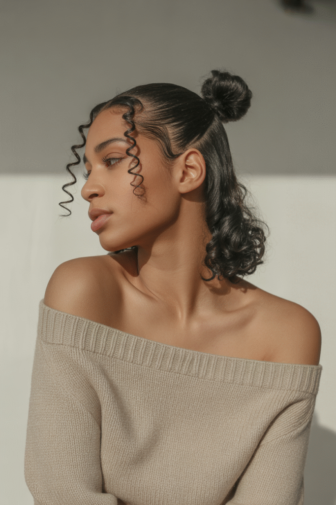 9 Curly Ponytail Hairstyles for Black Women 6 The Half Up Half Down Curly Ponytail