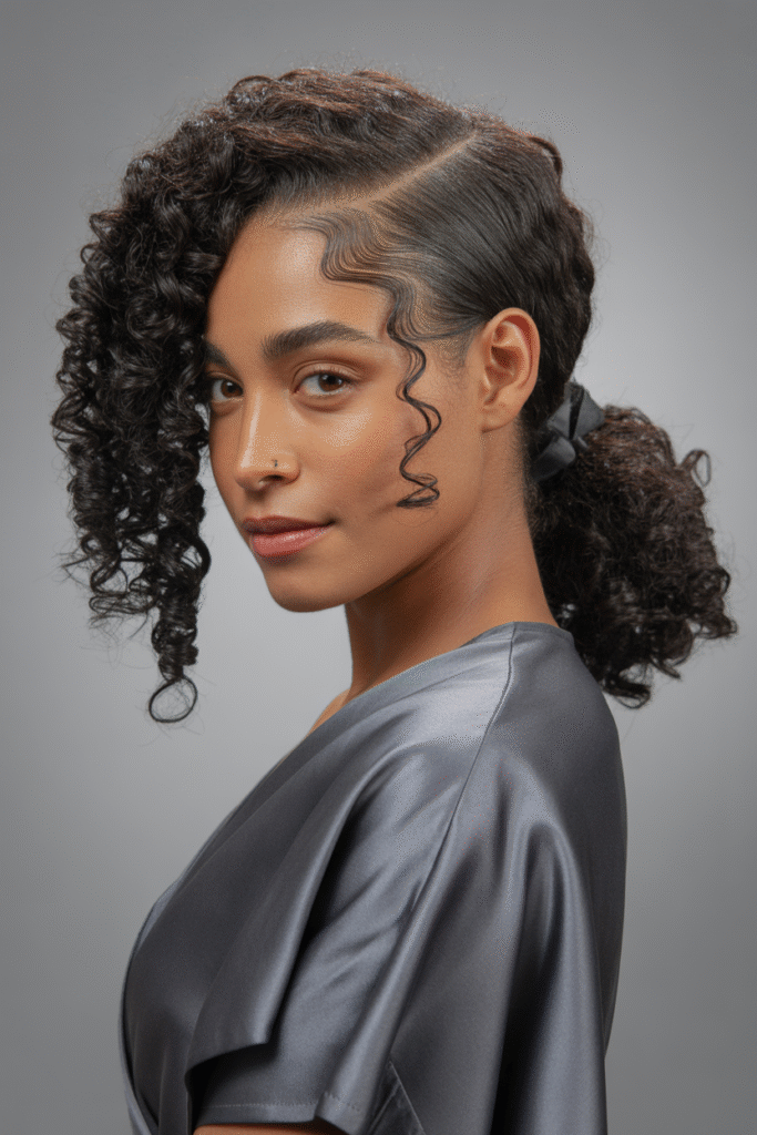 9 Curly Ponytail Hairstyles for Black Women 4 The Side Swept Curly Ponytail